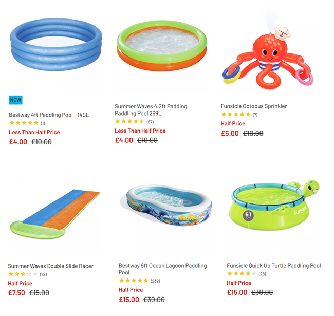 Screenshot showing reduced outdoor toys at Argos