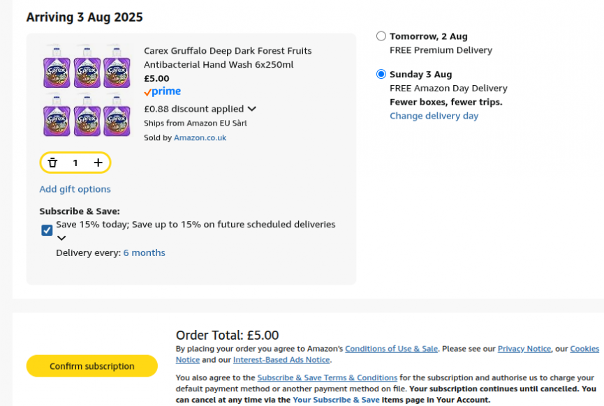 Carex Gruffalo Deep Dark Forest Fruits Antibacterial Hand Wash 6 x 250ml £5 @ Amazon