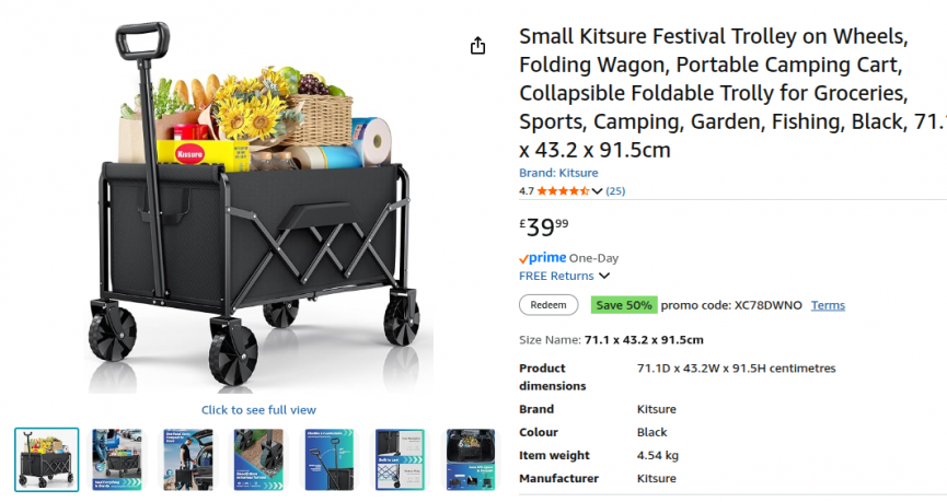 50% Off Kitsure Folding Festival Trolley now £19.99 @ Amazon
