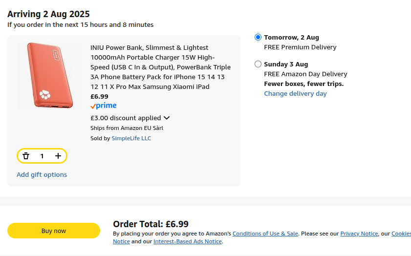 INIU Power Bank £6.99 with code @ Amazon / SimpleLife LLC