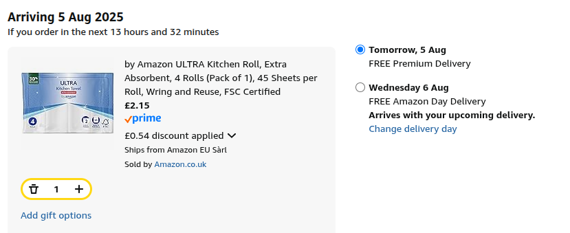 by Amazon Ultra Kitchen Roll Extra Absorbent 4 Rolls £2.15 @ Amazon