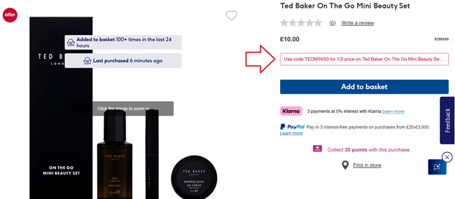 Screenshot showing Ted Baker On The Go Mini Beauty Set at Boots