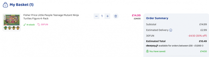 Fisher Price Little People Teenage Mutant Ninja Turtles Figure 4-Pack £10.49 (using code) @ Bargain Max