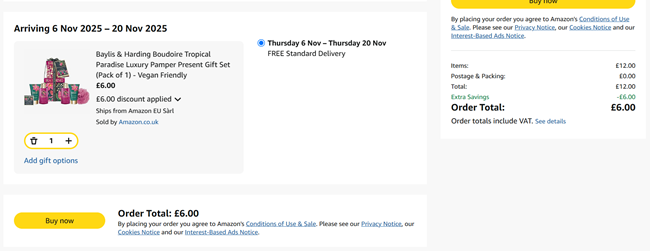 Screenshot showing Baylis & Harding Boudoire Tropical Paradise Luxury Pamper Present Gift Set for £6 at Amazon