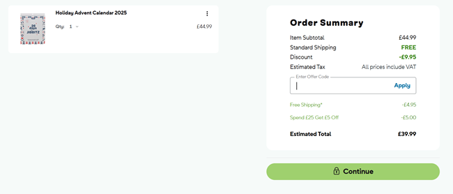 Screenshot showing Crocs Jibbitz Holiday Advent Calendar for £39.99 with free delivery at Crocs