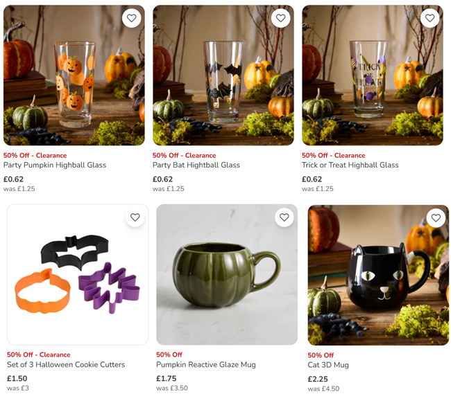 Screenshot showing reduced Halloween items at Dunelm