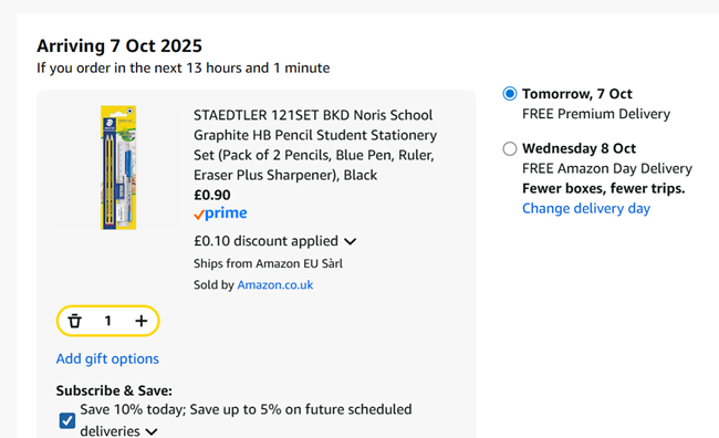Screenshot showing Staedtler Noris School Student Stationery Set for 90p at Amazon