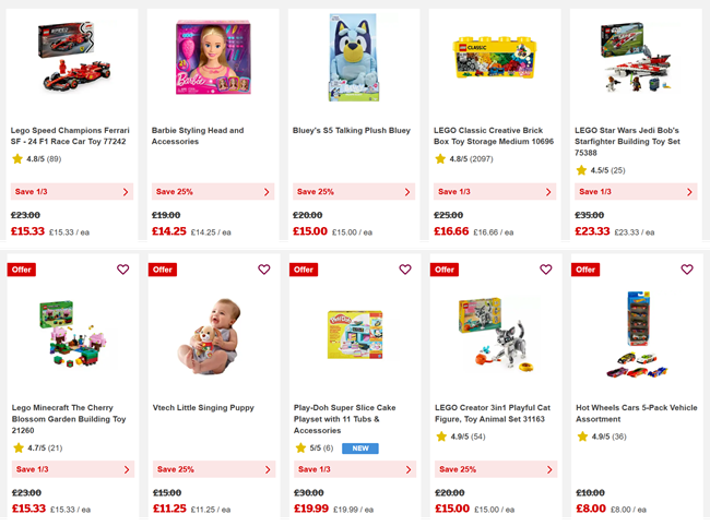 Screenshot showing Sainsbury's Toy Sale