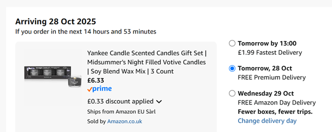 Screenshot showing Yankee Candle Gift Sets for £6.33 at Amazon
