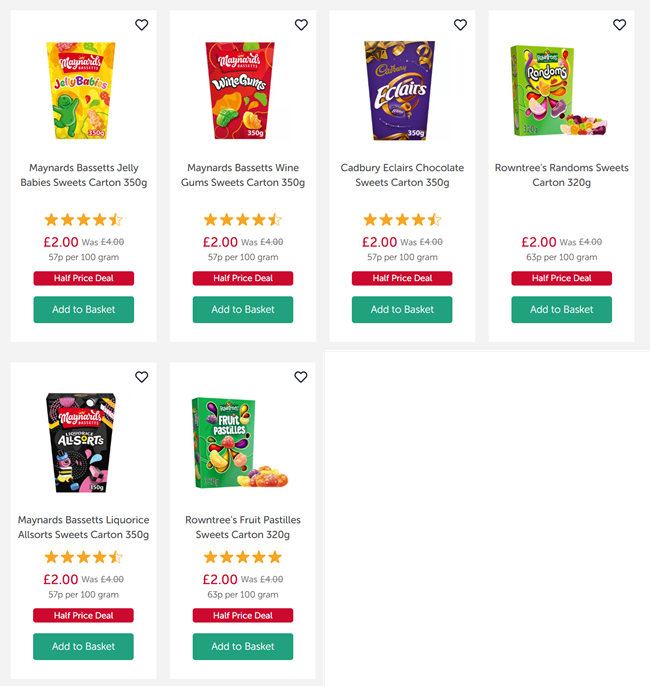 Screenshot showing Deal Of The Week: Half Price Sweet Cartons at Iceland