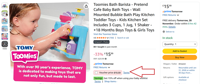 Tomy Toomies Bath Barista £13.33 @ Amazon