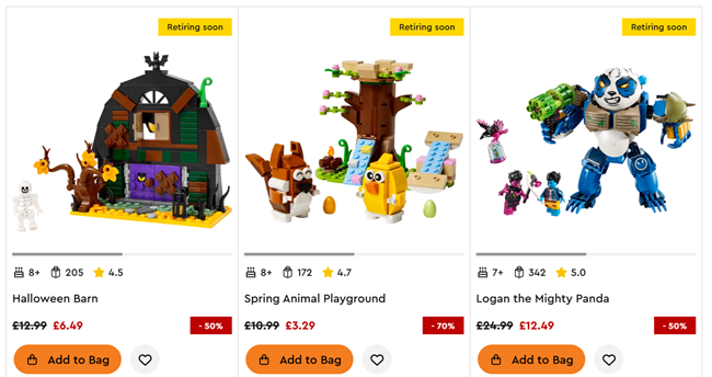Screenshot showing LEGO Sale items
