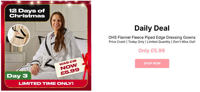 Screenshot showing Flannel Fleece Piped Edge Dressing Gown for £5.99 at Online Home Shop