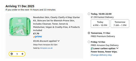 Screenshot showing Revolution Skin Clearly Clarify 4 Step Starter Kit for £7.70 at Amazon