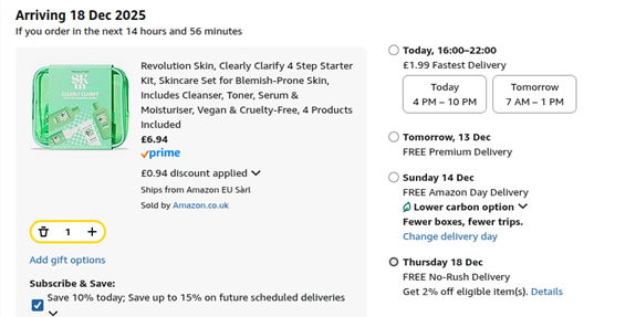 Screenshot showing Revolution Skin Clearly Clarify 4 Step Starter Kit for £6.94 at Amazon