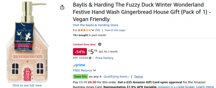 Baylis & Harding The Fuzzy Duck Winter Wonderland Festive Hand Wash Gingerbread House Gift £5.70 @ Amazon