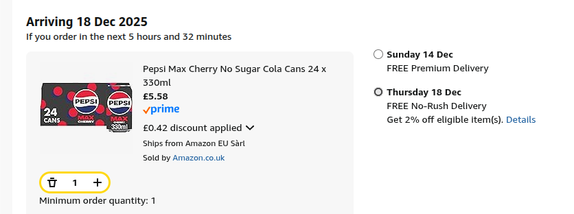 Pepsi Max Cherry 24 x 330ml Cans £5.75 @ Amazon