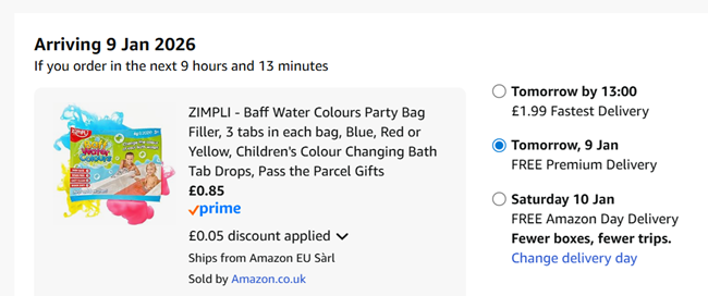Screenshot showing Zimpli Baff Water Colours for 85p at Amazon