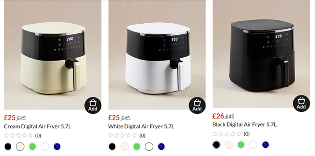 Screenshot showing Digital Air Fryer 5.7L now £25 at Asda George