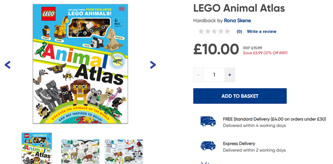 Screenshot showing LEGO Animal Atlas for £10 at The Works