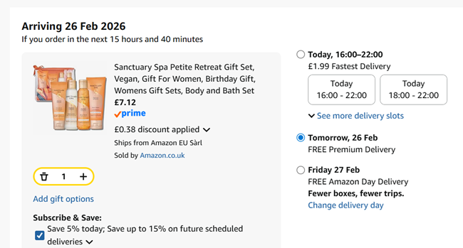 Screenshot showing Sanctuary Spa Petite Retreat Gift Set for £7.12 at Amazon