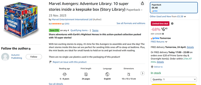 Screenshot showing Marvel Avengers: 10 Storybook Adventure Library for £6.40 at Amazon
