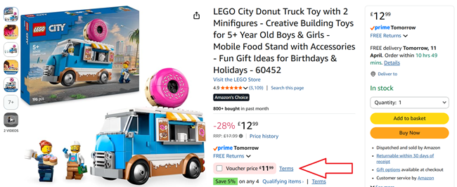 Screenshot showing LEGO City Donut Truck at Amazon