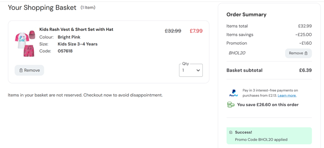Screenshot showing extra 20% off with code applied at basket at Mountain Warehouse