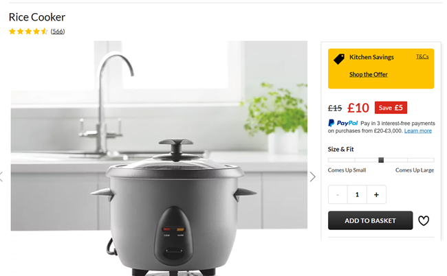 Screenshot showing Rice Cooker for £10 at George at Asda