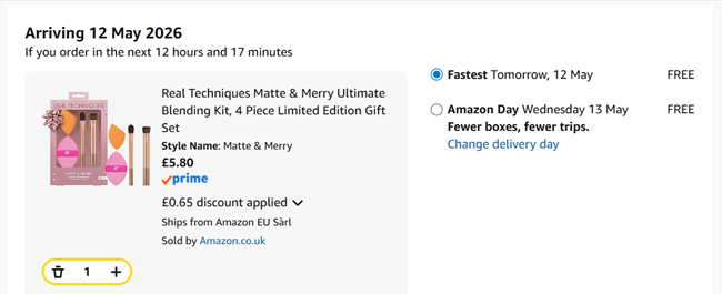 Screenshot showing Real Techniques Matte & Merry Ultimate Blending Kit for £5.80 at Amazon
