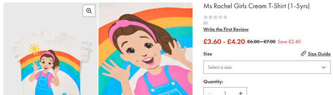 Screenshot showing Ms Rachel Cream T-Shirt now from £3.60 at Matalan