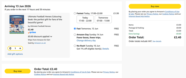 Screenshot showing Ultimate Football Heroes Colouring Book for £2.40 at Amazon