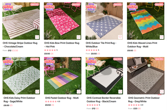 Screenshot showing Outdoor Rugs at Online Home Shop