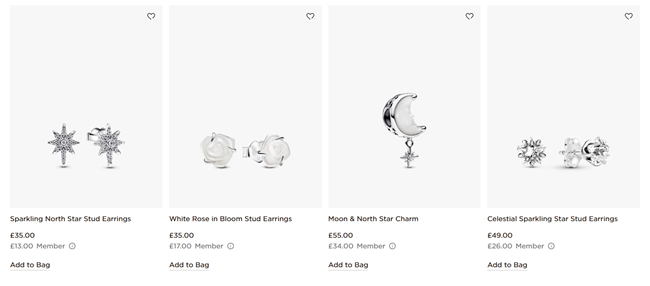 Screenshot showing Pandora Summer Sale Member Early Access prices