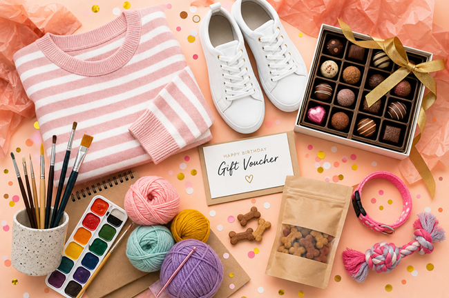 Image showing birthday treats, gifts and vouchers