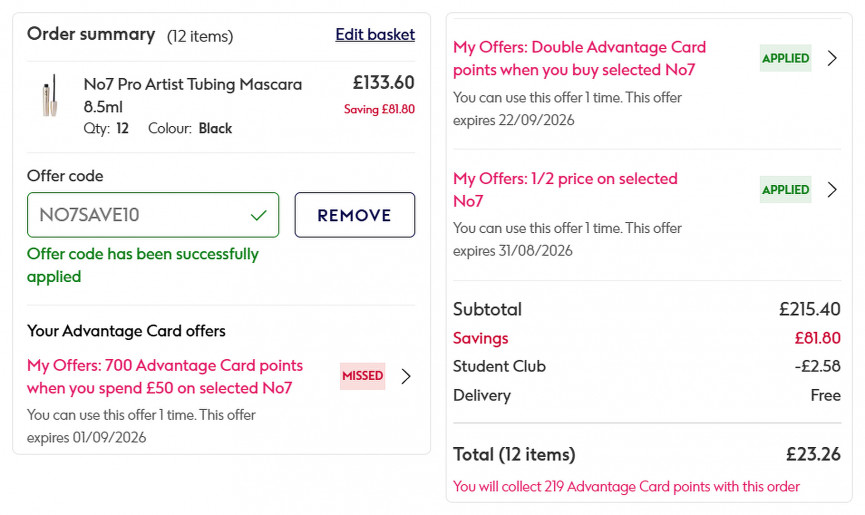 Offer Stack on No7 Mascara