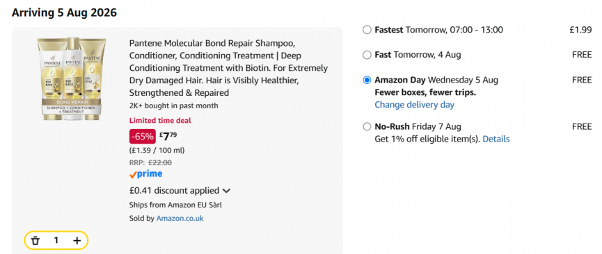 Pantene Molecular Bond Repair Shampoo, Conditioner & Treatment Bundle £7.79 @ Amazon