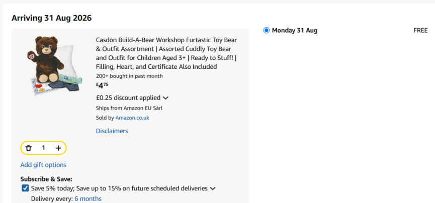 Casdon Build-A-Bear Workshop Furtastic Toy Bear & Outfit £4.75 @ Amazon 