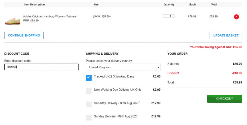 adidas Hamburg Trainers £39.99 with Code @ Express Trainers