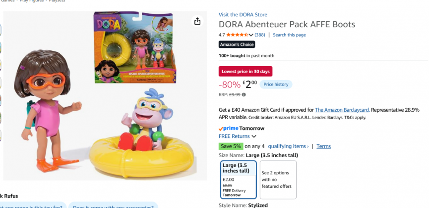 Dora Splash-Splash Adventure Pack £2 @ Amazon