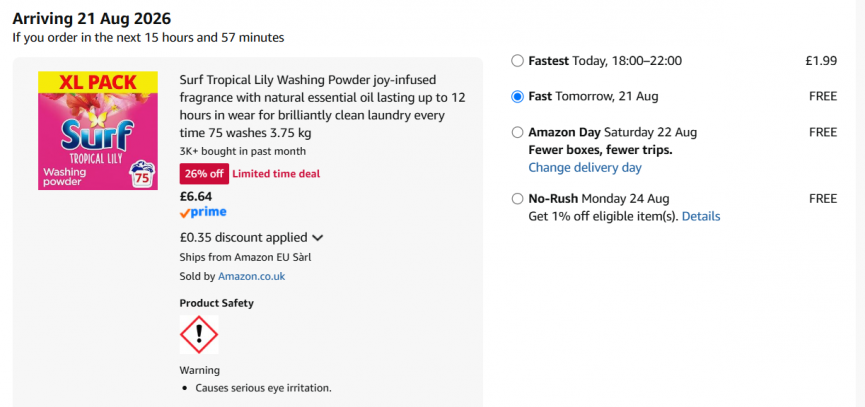 Surf Tropical Lily Washing Powder XL Mega Pack 75 Wash 3.75 kg £6.64 @ Amazon