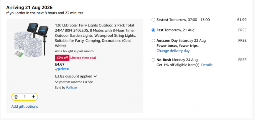 120 LED Solar Fairy Lights £4.67 (with code) @ Amazon/Paiiicae