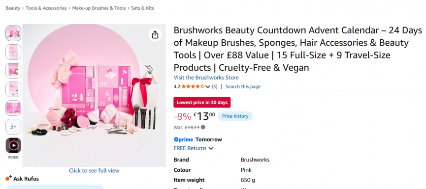Brushworks Beauty Countdown Advent Calendar £13 @ Amazon