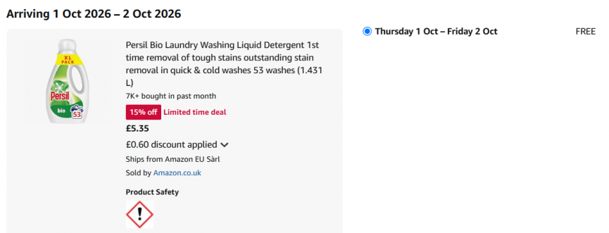 Persil Laundry Washing Liquid Detergent 53 Washes £5.35 @ Amazon