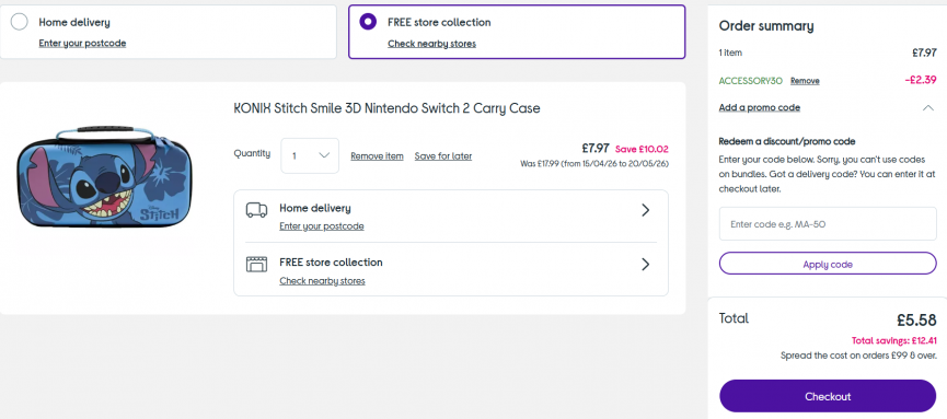 KONIX Stitch Smile 3D Nintendo Switch 2 Carry Case @ Currys