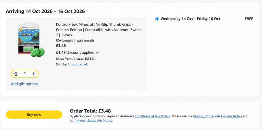 Minecraft Creeper Switch 2 Thumb Grips £3.48 With Voucher @ Amazon