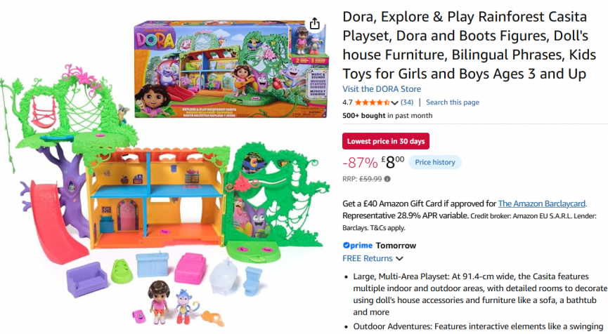 Dora, Explore & Play Rainforest Casita Playset £8 @ Amazon/Argos