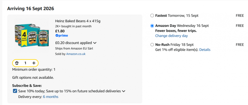 Heinz Baked Beans 4 x 415g £1.80 @ Amazon