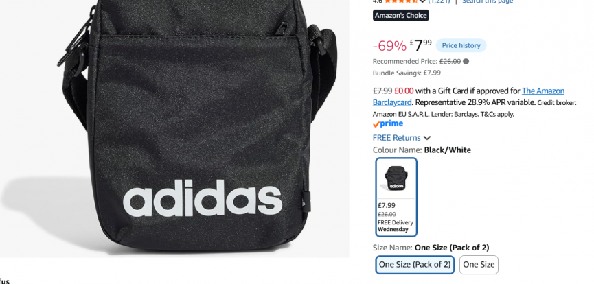 2 Pack adidas Linear Organizer Bag £7.99 @ Amazon