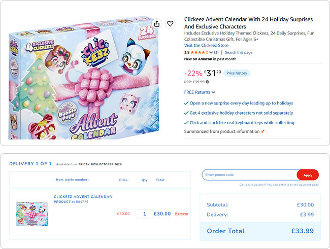 Clickeez Advent Calendar With 24 Holiday Surprises And Exclusive Characters In Stock